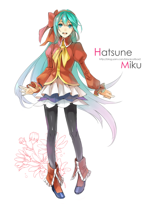 1girl, alternate_costume, aqua_eyes, aqua_hair, bad_id, bad_pixiv_id, black_pantyhose, blue_skirt