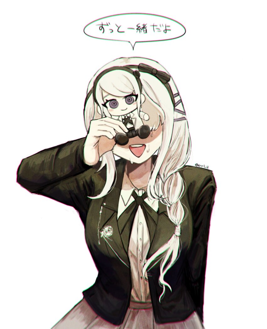 1girl, bababa081, black_bow, black_hairband, black_jacket, black_ribbon, bow, braid