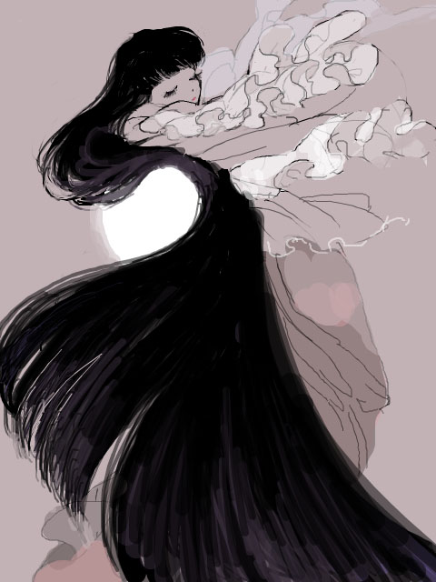 1girl, bad_id, bad_pixiv_id, black_hair, blunt_bangs, closed_eyes, eyelashes, female_focus