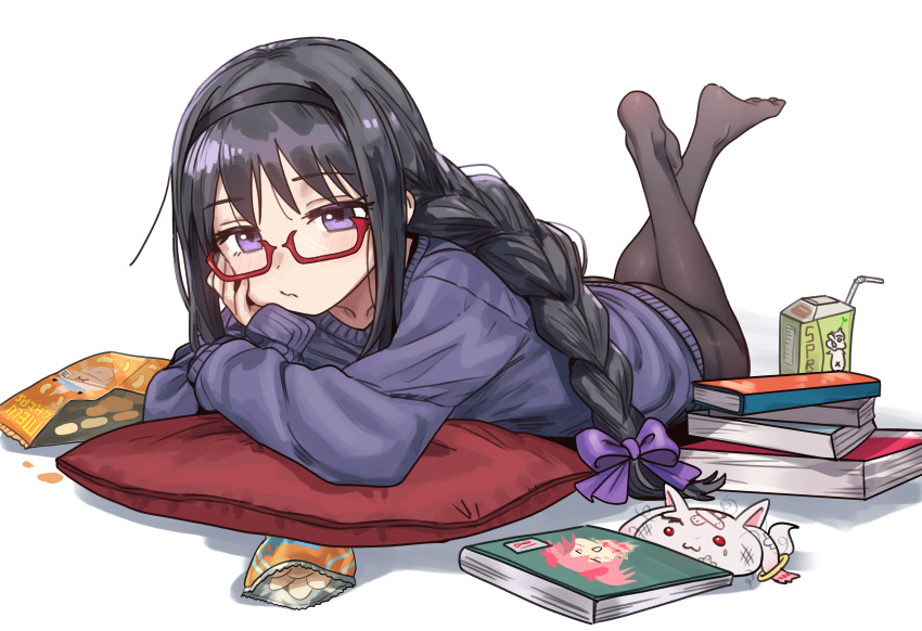 1girl, absurdres, akemi_homura, alternate_costume, bandaid, black_hair, black_hairband, black_pantyhose