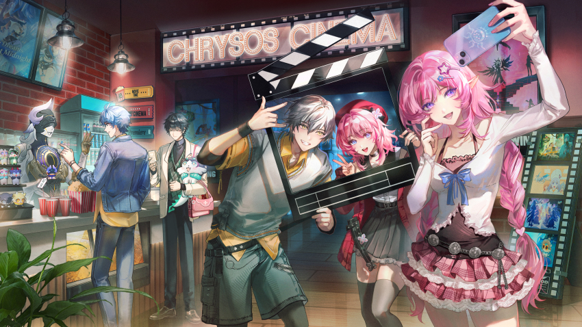 2girls, 3girls, absurdres, aglaea_(honkai:_star_rail), alternate_costume, alternate_hairstyle, anaxa_(honkai:_star_rail), black_skirt