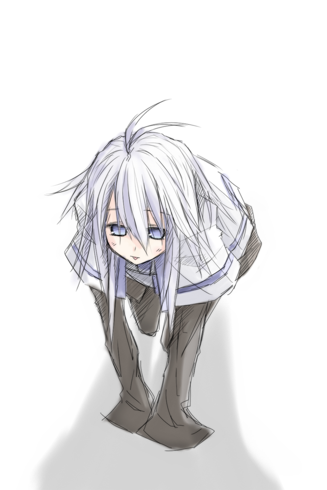 1girl, all_fours, antenna_hair, athray, bad_id, black_skirt, black_thighhighs, blue_eyes