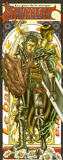 1990s_(style), armor, art_nouveau, berserk, black_hair, cape, casca_(berserk), dark_skin