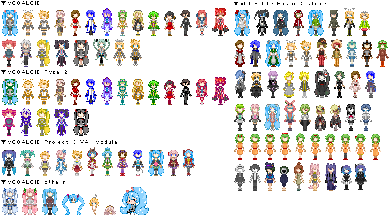 10s, 1925_(vocaloid), 6+boys, 6+girls, akita_neru, aku_no_meshitsukai_(vocaloid), aku_no_musume_(vocaloid), anti_the_infinite_holic_(vocaloid), aoi_miharu, apron, aqua_hair, belt, black_hair, black_rock_shooter, blonde_hair, brown_hair, colorful_x_melody_(vocaloid), crossover, detached_sleeves, dress, drill_hair, formal_clothes, gemini_(vocaloid), goggles, green_hair, gumi, hakaokuri_no_uta_(vocaloid), happy_synthesizer_(vocaloid), hat, hatsune_miku, hatsune_miku_(append), hatsune_miku_(colorful_drop), hatsune_miku_(conductor_nightingale), hatsune_miku_(infinity), hatsune_miku_(jersey), hatsune_miku_(lollipop), hatsune_miku_(noble), hatsune_miku_(saihate), hatsune_miku_no_gekishou_(vocaloid), headphones, hello/how_are_you_(vocaloid), hitobashira_alice_(vocaloid), hiyama_kiyoteru, hood, hoodie, imitation_black_(vocaloid), juu_mensou, kaai_yuki, kagamine_len, kagamine_len_(append), kagamine_rin, kagamine_rin_(append), kagamine_rin_(cheerful_candy), kagamine_rin_(melancholy), kaito_(neko_cyber)_(vocaloid), kaito_(vocaloid), kasane_teto, kasane_teto_(utau), lily_(vocaloid), lol_-lots_of_laugh-_(vocaloid), long_hair, long_skirt, magnet_(vocaloid), matryoshka_(vocaloid), megurine_luka, meiko_(modern_girl)_(vocaloid), meiko_(vocaloid), melancholic_(vocaloid), mozaik_role_(vocaloid), multiple_boys, multiple_girls, musunde_hiraite_rasetsu_to_mukuro_(vocaloid), necktie, nekomura_iroha, nisoku_hokou_(vocaloid), panda_hero_(vocaloid), pants, pink_hair, pixel_art, pocer_face_(vocaloid), poker_face_(vocaloid), ponytail, poppippoo_(vocaloid), project_diva, project_diva_(series), project_diva_2nd, purple_hair, rin_no_youchuu, rinne_(vocaloid), roshin_yuukai_(vocaloid), ryuuto_(vocaloid), sahaite_(vocaloid), saihate_(vocaloid), sakura_miku, scarf, sf-a2_miki, shiteyan'yo, short_hair, short_twintails, shorts, skirt, songover, suit, takoluka, thighhighs, torinoko_city_(vocaloid), tsugai_kogarashi_(vocaloid), twin_drills, twintails, utau, vocaloid, vocaloid_append, white_hair, wonderland_to_hitsuji_no_uta_(vocaloid), world_is_mine_(vocaloid), yokune_ruko, yowamushi_mont-blanc_(vocaloid), yowane_haku, yuki_miku, zatsune_miku