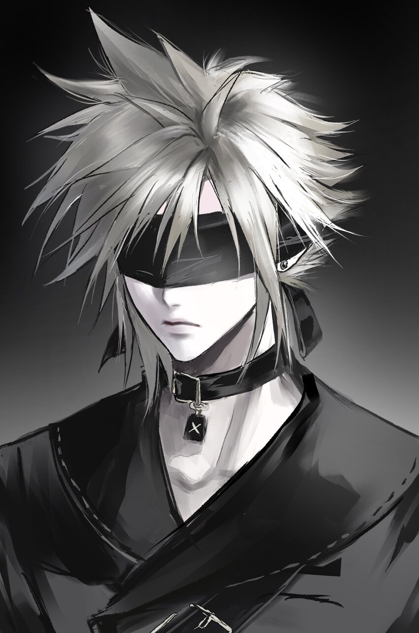 1boy, 3_3lecho, 9s_(nier:automata), 9s_(nier:automata)_(cosplay), absurdres, black_choker, black_jacket, blindfold