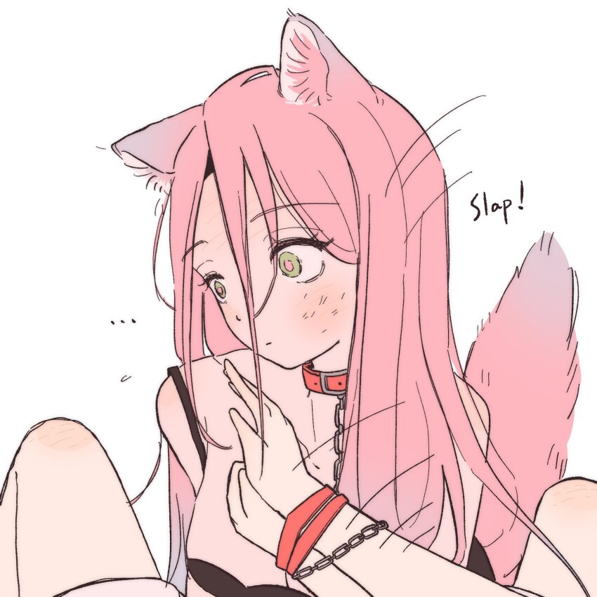 ..., 2girls, alien_stage, animal_ears, black_bra, bra, chain, chain_leash