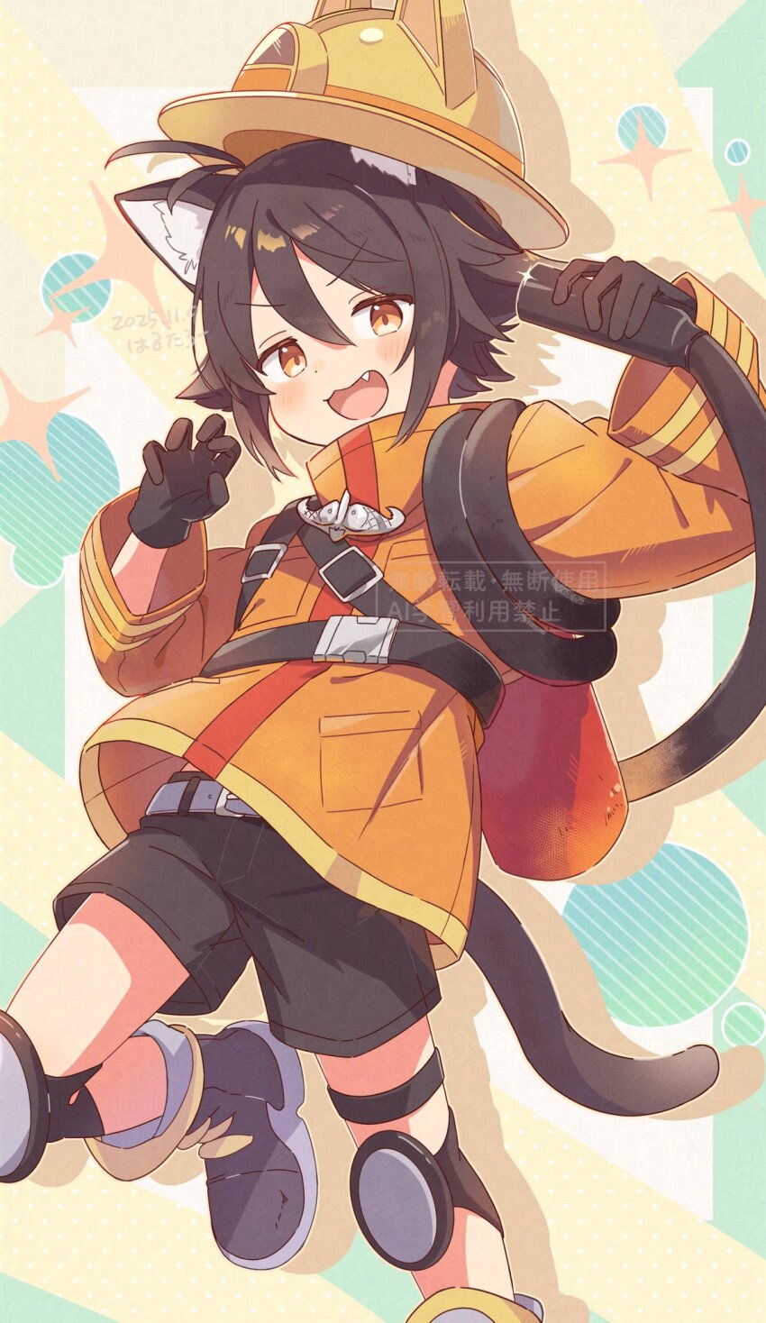 1boy, ahoge, animal_ear_fluff, animal_ears, belt, black_belt, black_hair, black_shorts
