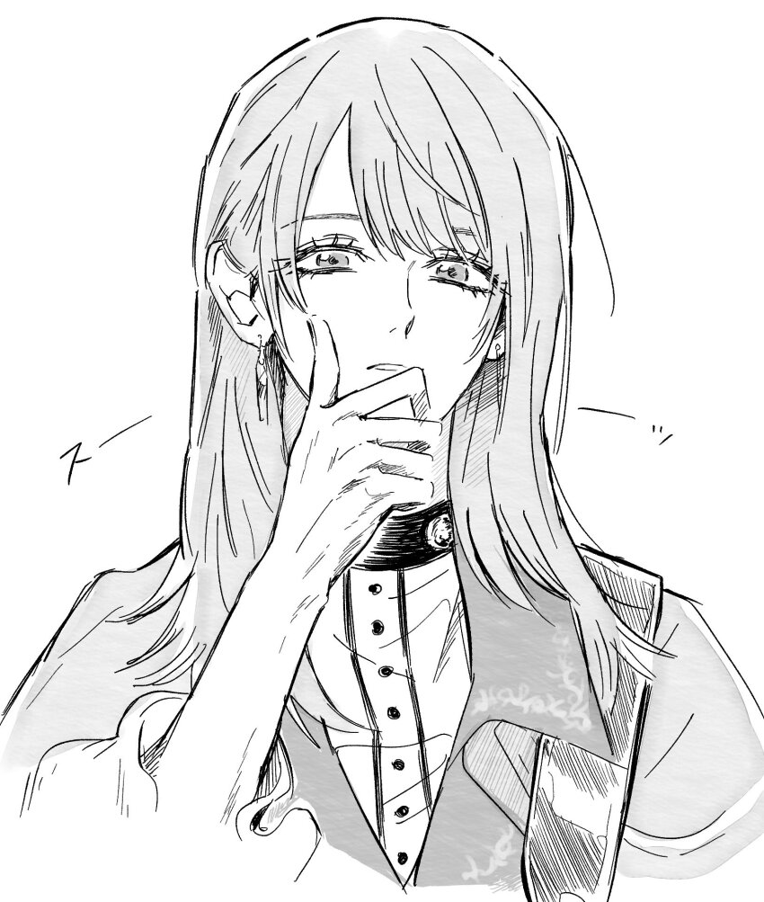 1girl, bang_dream!, bang_dream!_it's_mygo!!!!!, capelet, commentary_request, earrings, greyscale, highres