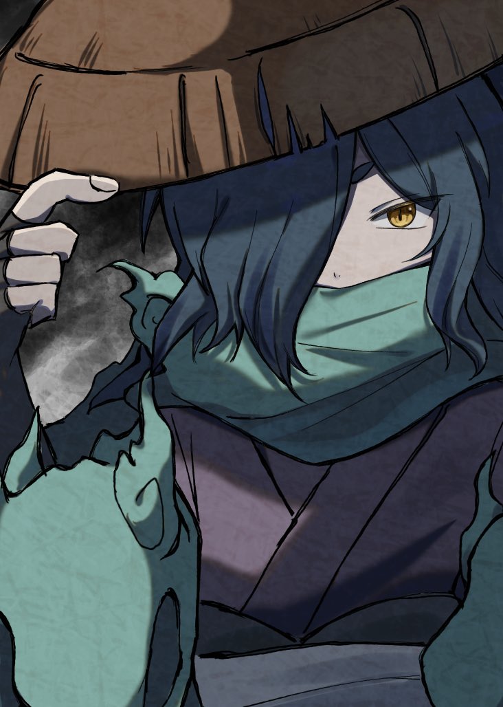 1boy, adjusting_clothes, adjusting_headwear, black_gloves, black_hair, brown_eyes, fingerless_gloves, gloves