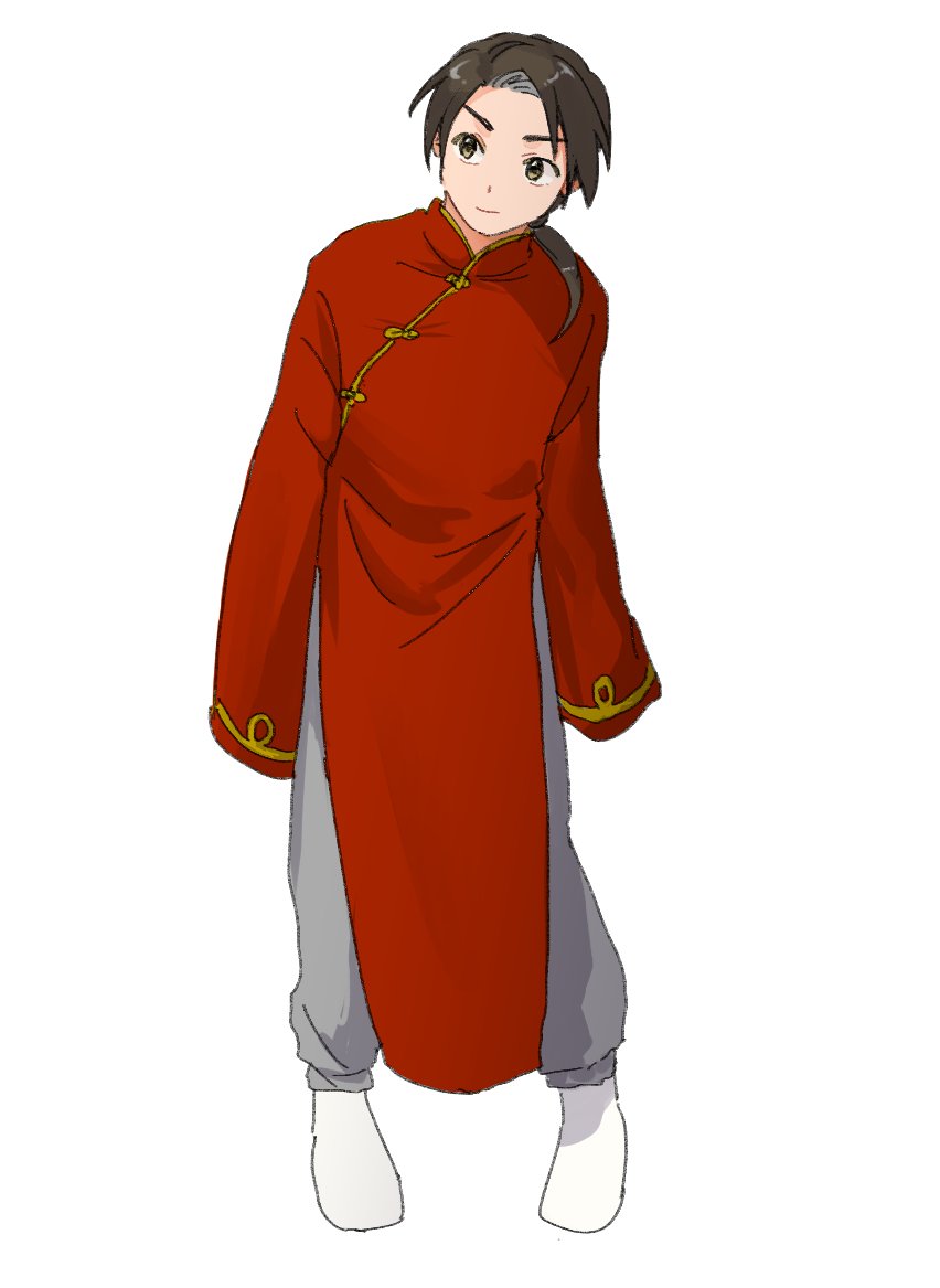 1boy, axis_powers_hetalia, baggy_pants, brown_eyes, brown_hair, changpao, china_(hetalia), chinese_clothes