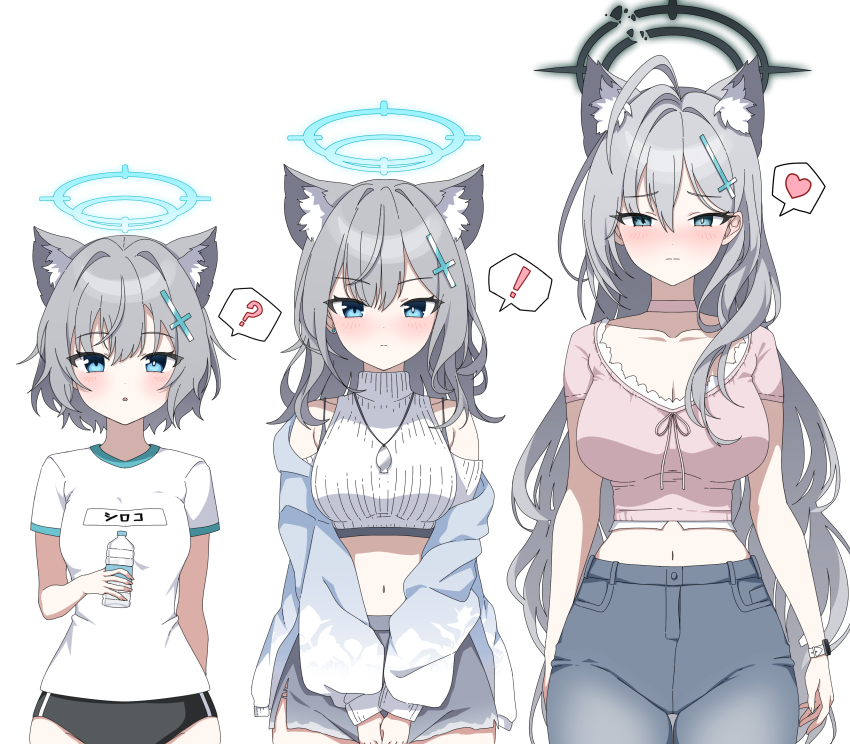 !, 3girls, :o, ?, absurdres, alternate_costume, animal_ear_fluff, animal_ears