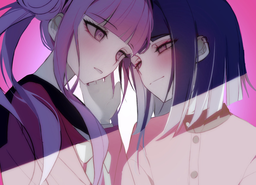 1boy, 1girl, black_sailor_collar, blush, bow, bowtie, brother_and_sister, buttons