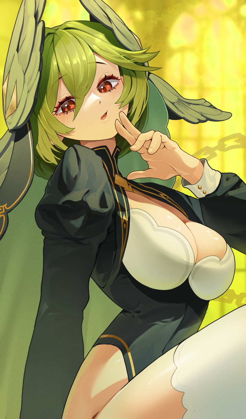 1girl, :o, absurdres, black_dress, black_veil, breasts, cleavage_cutout, clothing_cutout