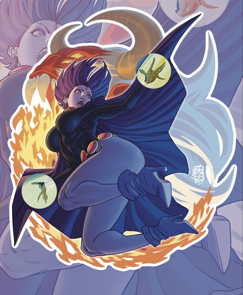 1boy, 1girl, acecore2k, ankle_boots, ass, black_leotard, blue_boots, boots