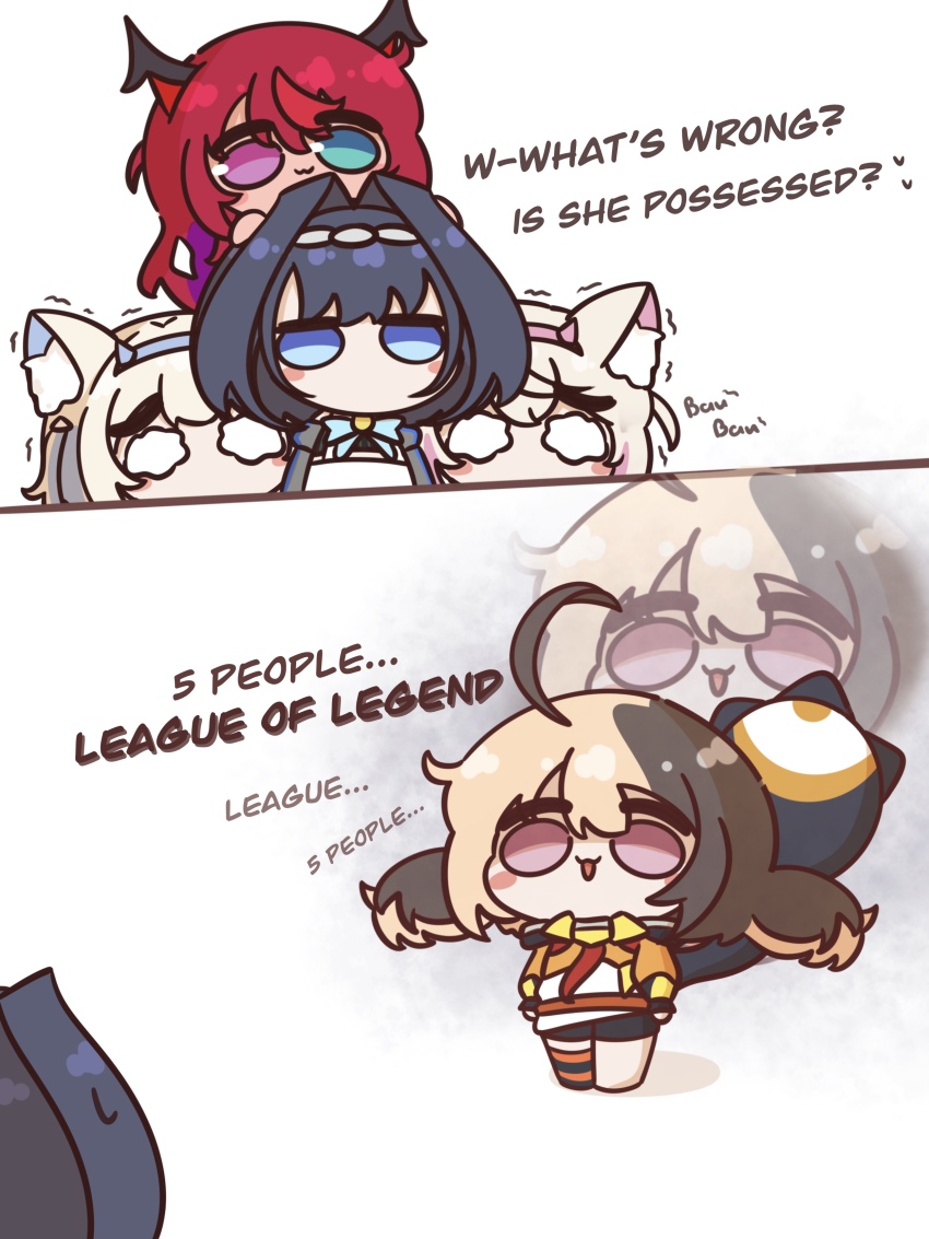 5girls, absurdres, animal_ear_fluff, blue_eyes, blue_hair, fuwawa_abyssgard, gigi_murin, highres