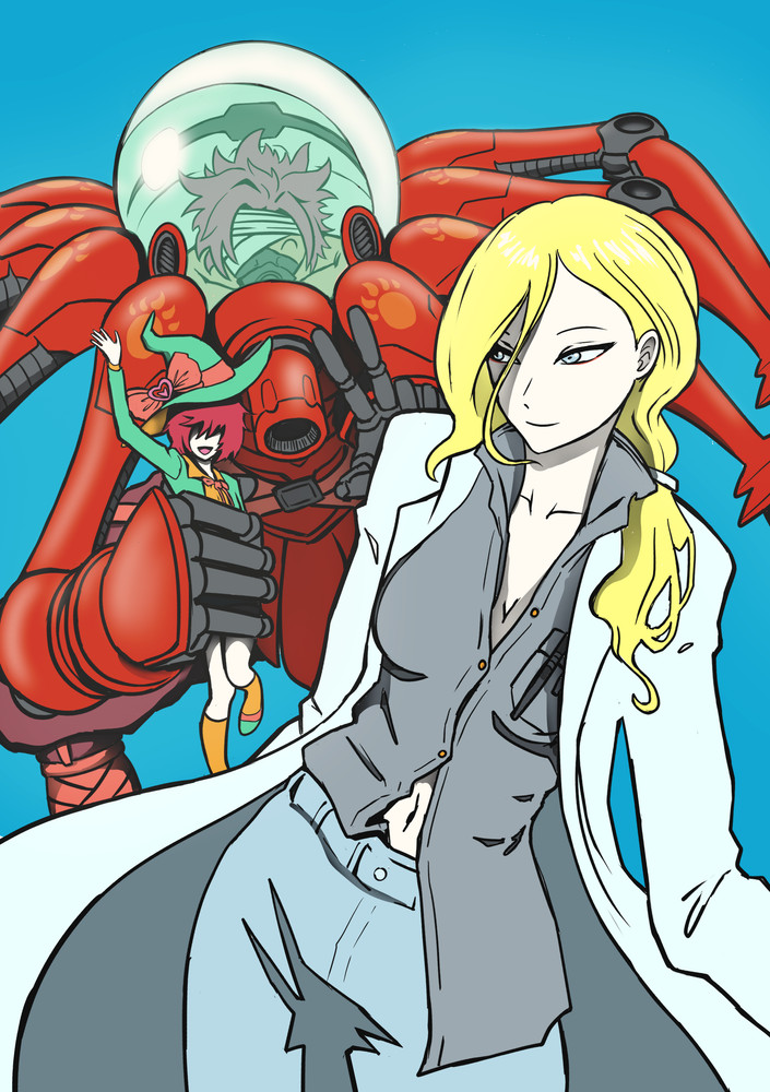 1boy, 1girl, breasts, digimon, digimon_(creature), digimon_story:_time_stranger, figure, jacket