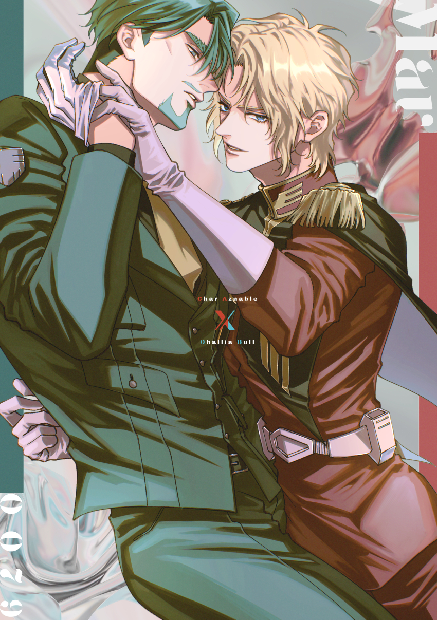 2boys, absurdres, beard, belt, belt_buckle, black_belt, black_cape, black_shirt