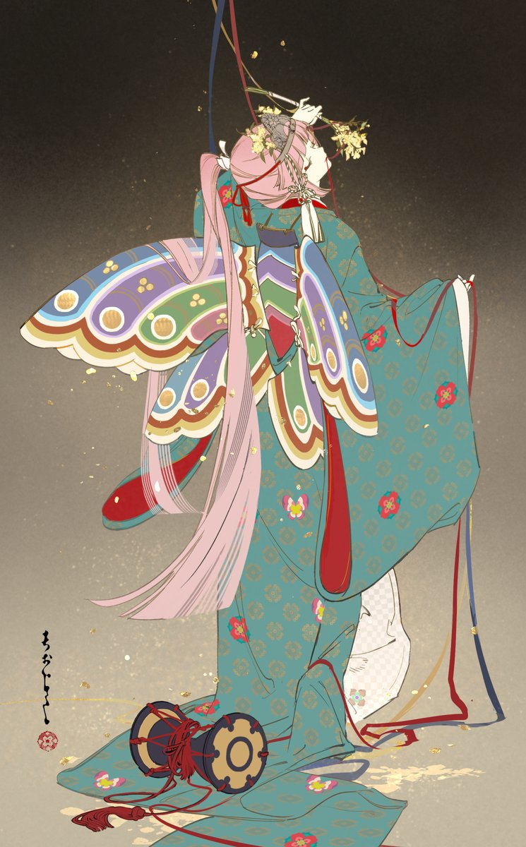 1girl, alternate_costume, animal_print, aqua_kimono, blue_ribbon, blunt_bangs, blunt_ends, butterfly_print