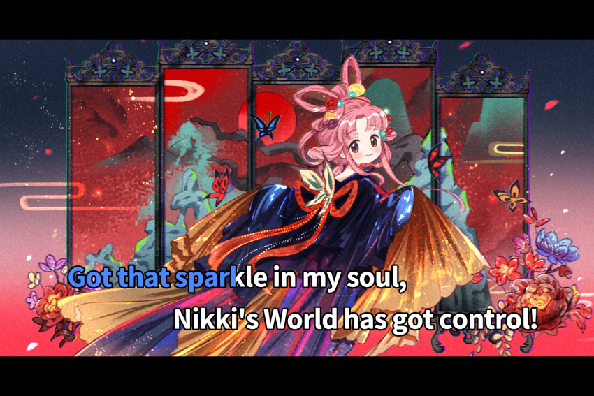 1girl, aqua_flower, aqua_rose, artist_request, back_ribbon, beads, black_border, black_bow