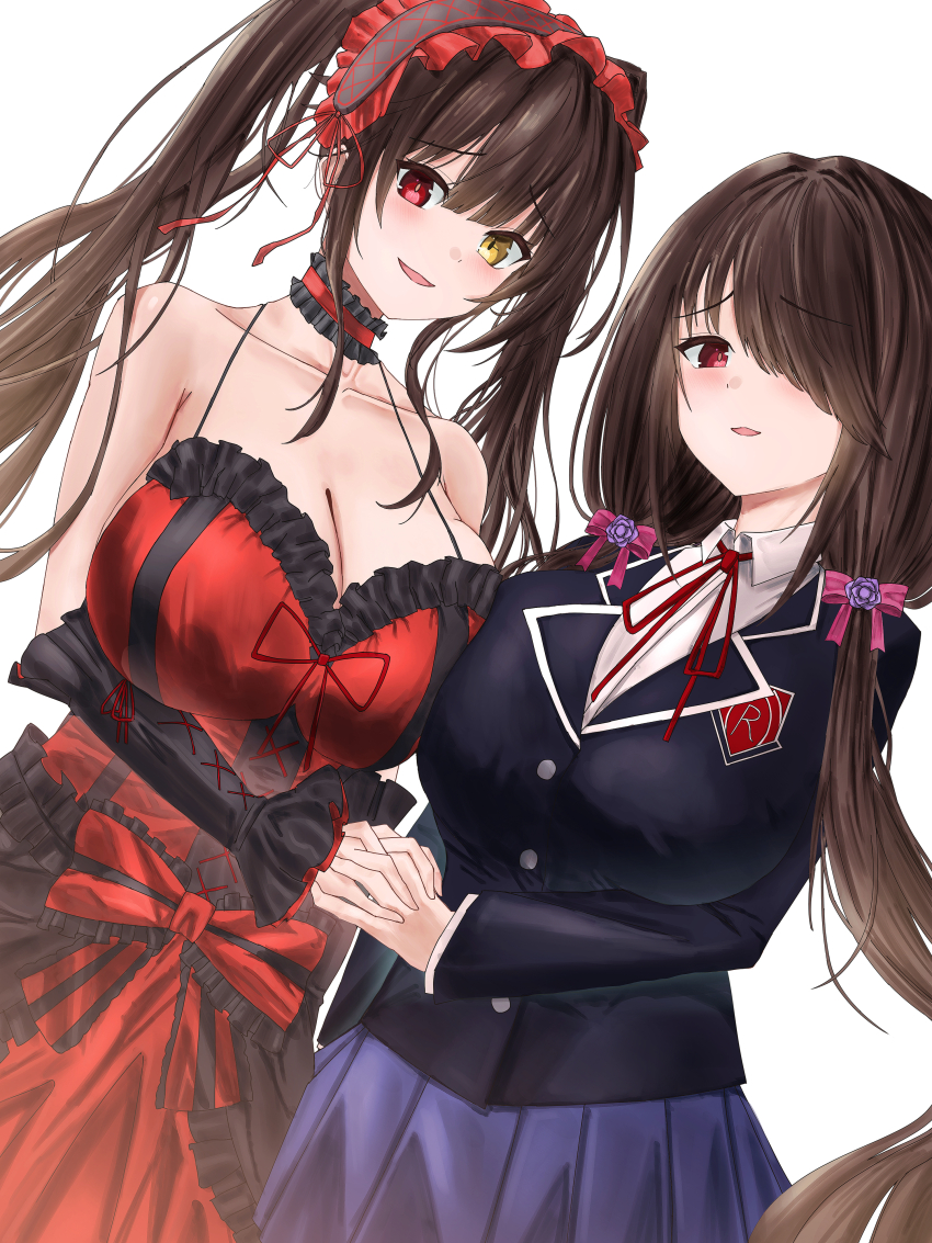 00zanpan00, 2girls, absurdres, azur_lane, bare_shoulders, black_dress, black_hair, blue_skirt