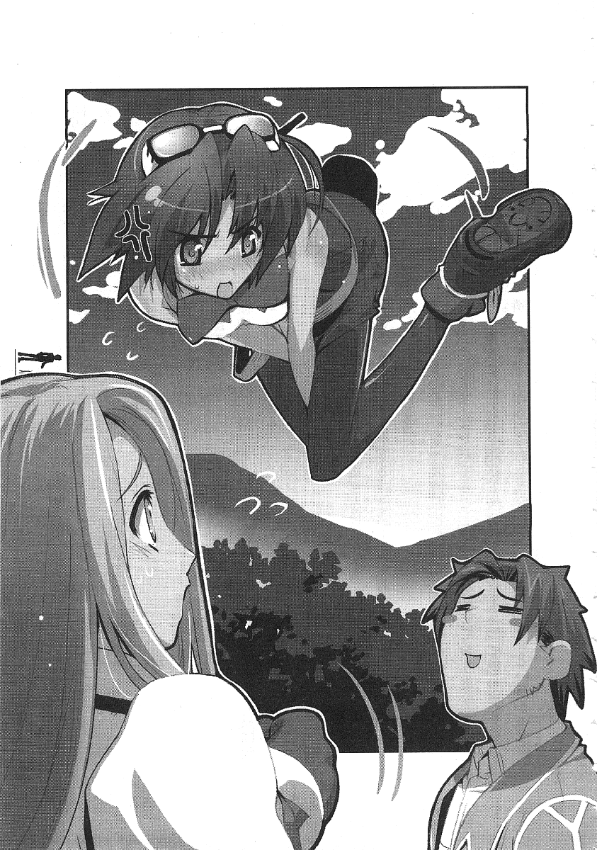 1boy, 2girls, angry, blush, flying, greyscale, highres, izumo_kaku