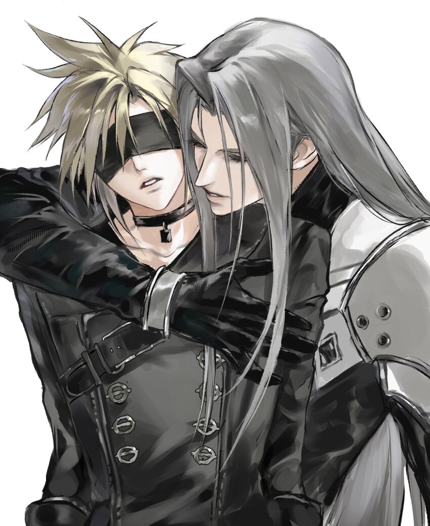 2boys, 3_3lecho, 9s_(nier:automata), 9s_(nier:automata)_(cosplay), absurdres, arm_around_neck, armor, bangle