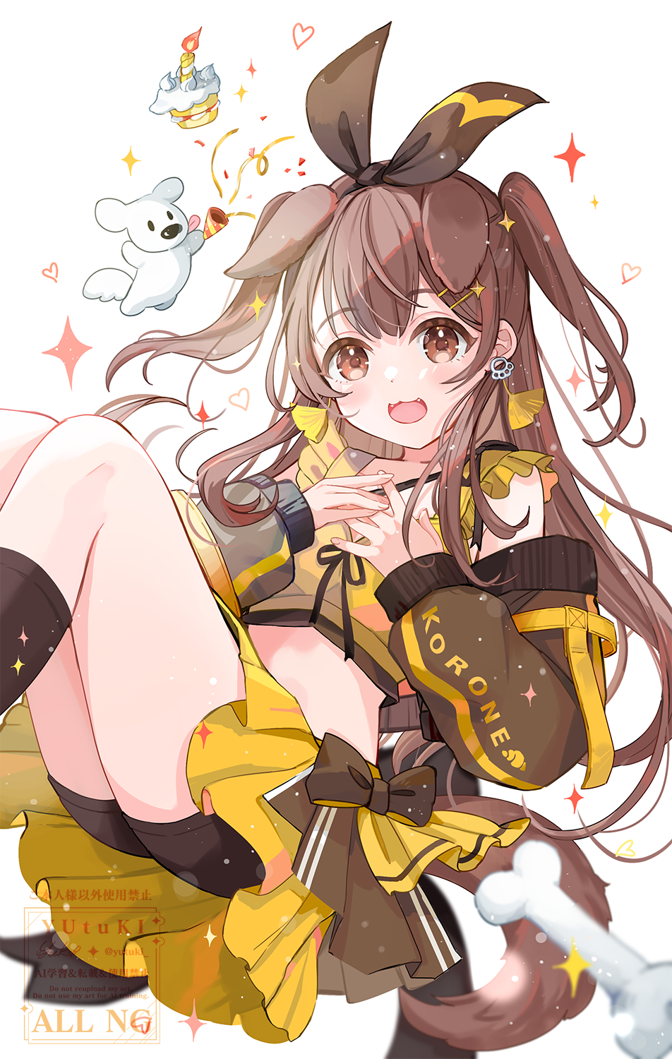 1girl, :3, :d, animal_ears, black_ribbon, blush, brown_eyes, brown_hair