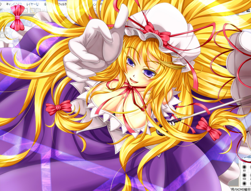 1girl, archienemy, blonde_hair, breasts, cleavage, dress, female_focus, gloves