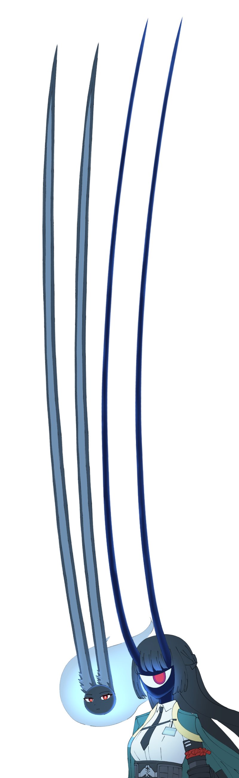 1girl, absurdres, animal_ear_fluff, animal_ears, black_hair, black_necktie, black_skin, blue_fire