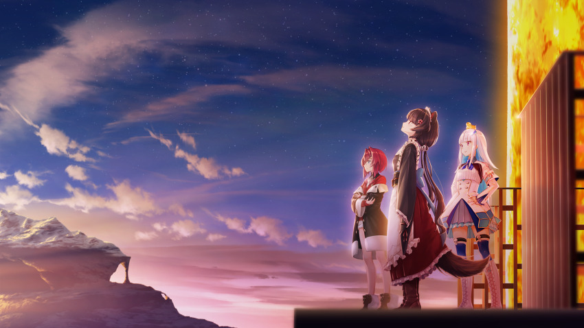 3girls, absurdres, ange_katrina, ange_katrina_(1st_costume), animal, animal_ears, animal_hair_ornament, animal_on_head