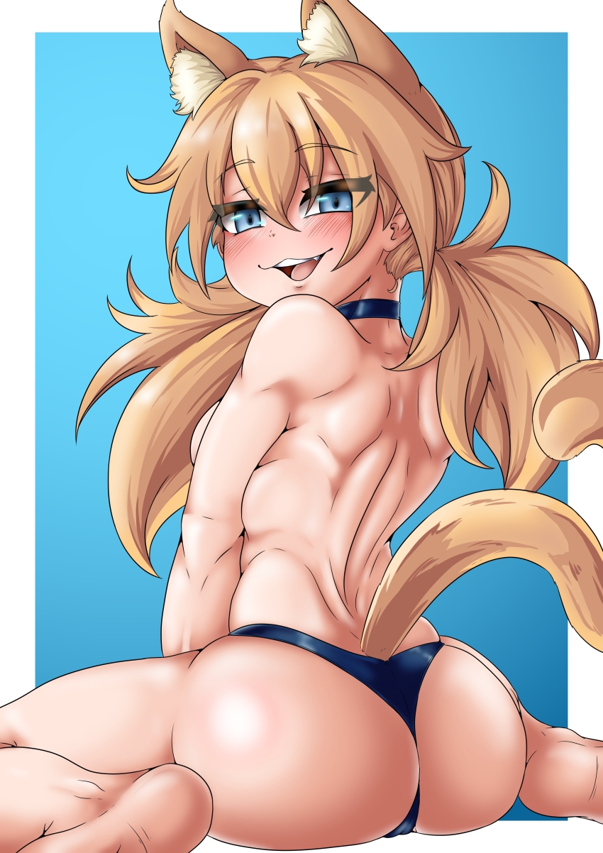 1girl, absurdres, animal_ear_fluff, animal_ears, ass, back, black_choker, black_panties