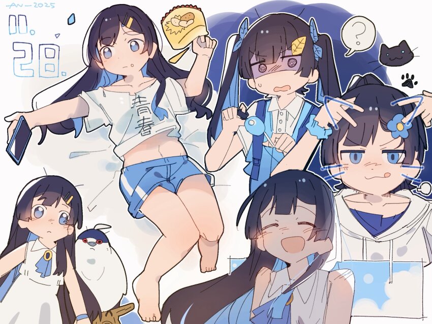 1girl, ?, ^_^, alternate_costume, ascot, backpack, bag, bird