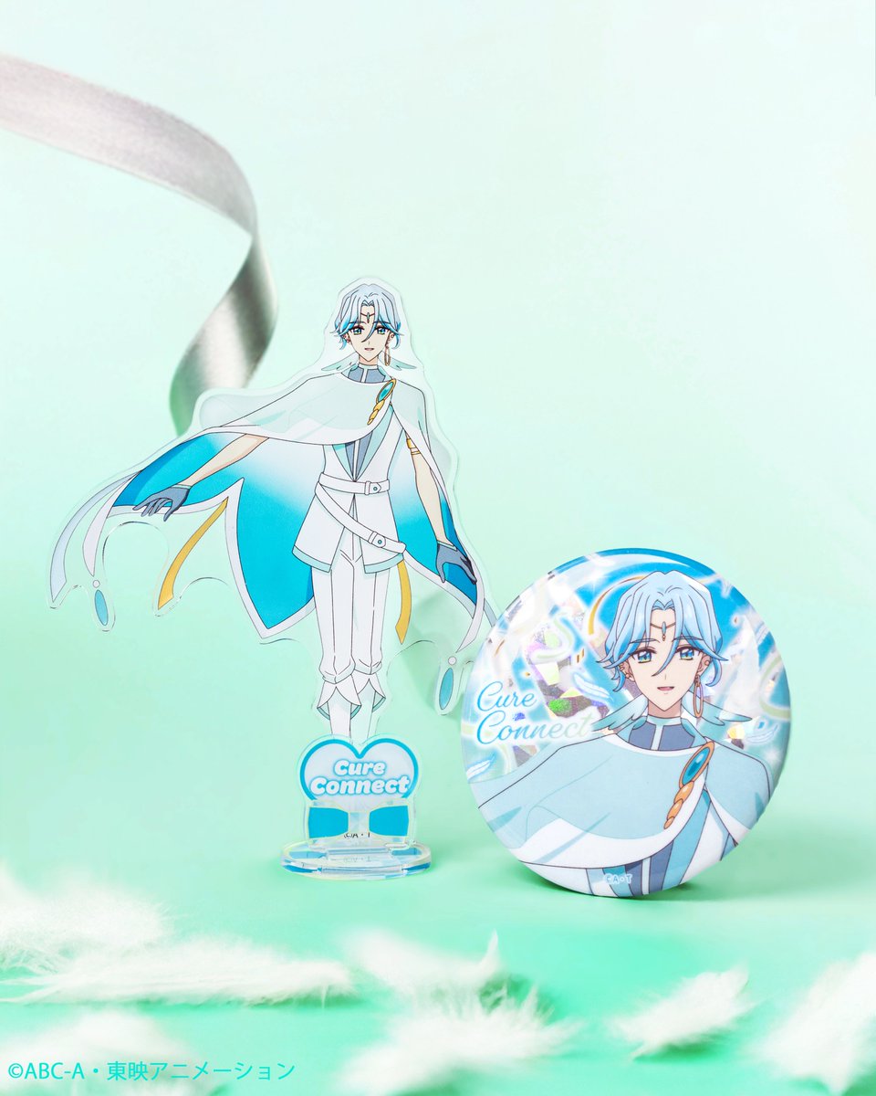 1boy, acrylic_stand_(object), badge, bare_arms, belt, brooch, cloak, cure_connect