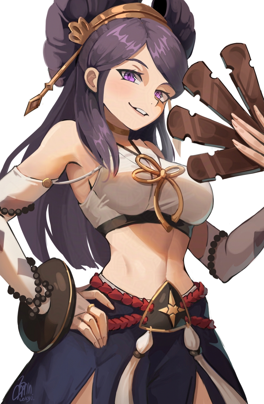 1girl, armpits, bare_shoulders, breasts, bridal_gauntlets, choker, detached_sleeves, fire_emblem