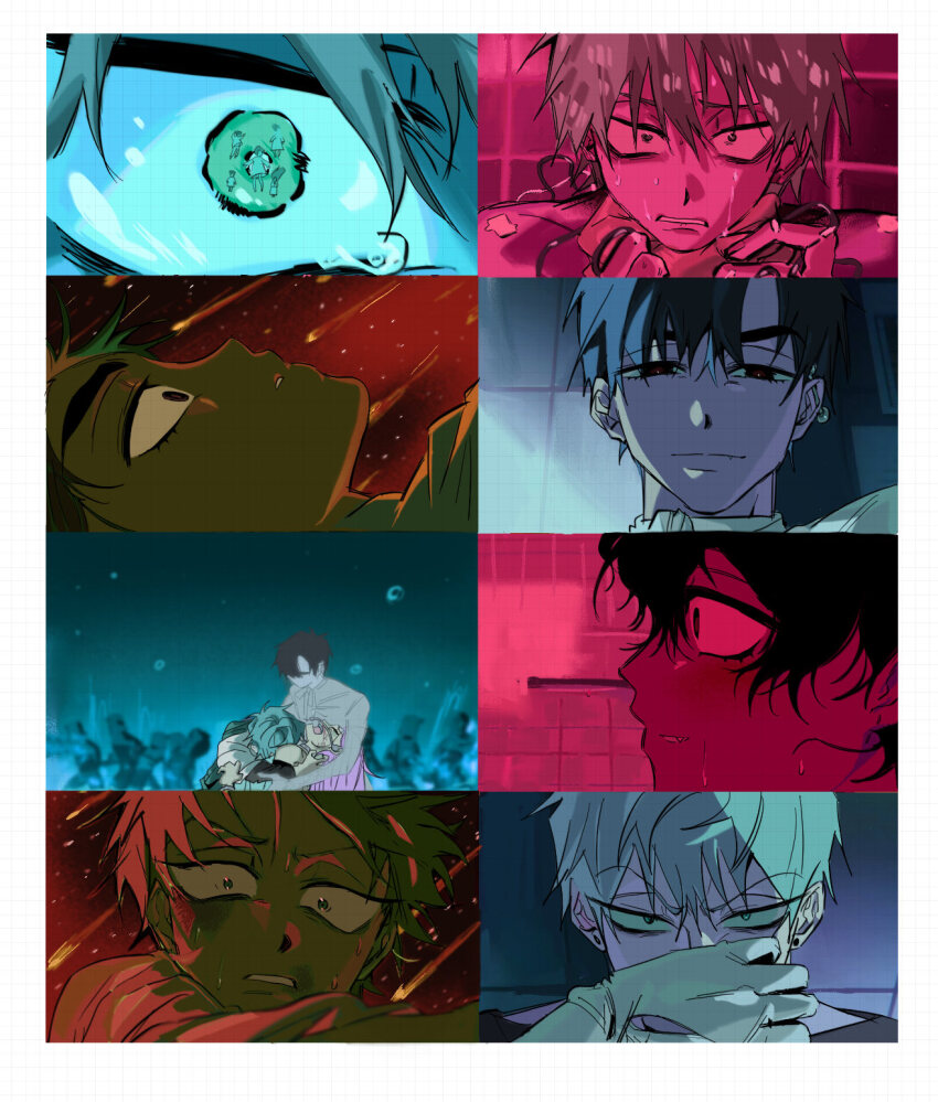 1girl, 2boys, alien_stage, alternate_universe, arcorclynn, black_eyes, black_hair, border