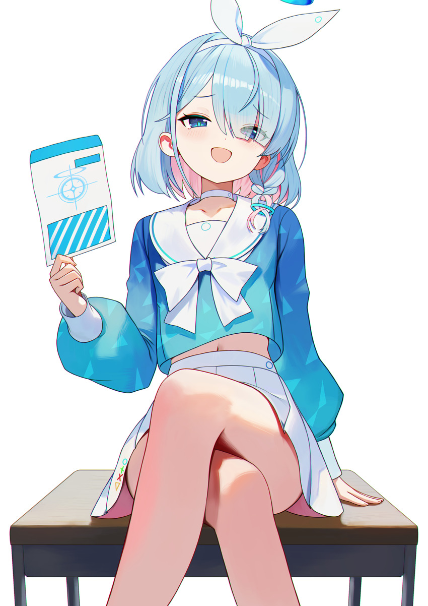 1girl, arona_(blue_archive), blue_archive, blue_eyes, blue_hair, blue_halo, blue_serafuku, choker