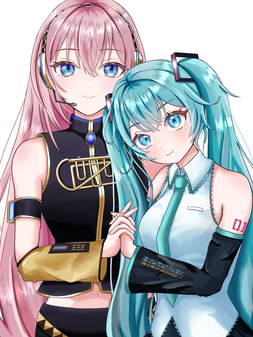 2girls, absurdres, aqua_eyes, aqua_hair, aqua_nails, aqua_necktie, aqua_trim, arm_tattoo