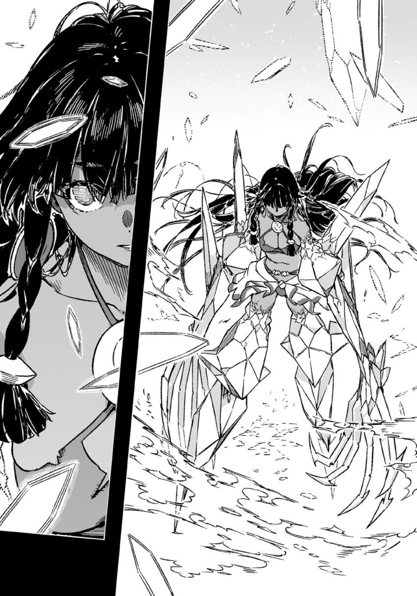 1girl, bare_shoulders, bikini, breasts, cleavage, crystal, crystal_arm, crystal_shards