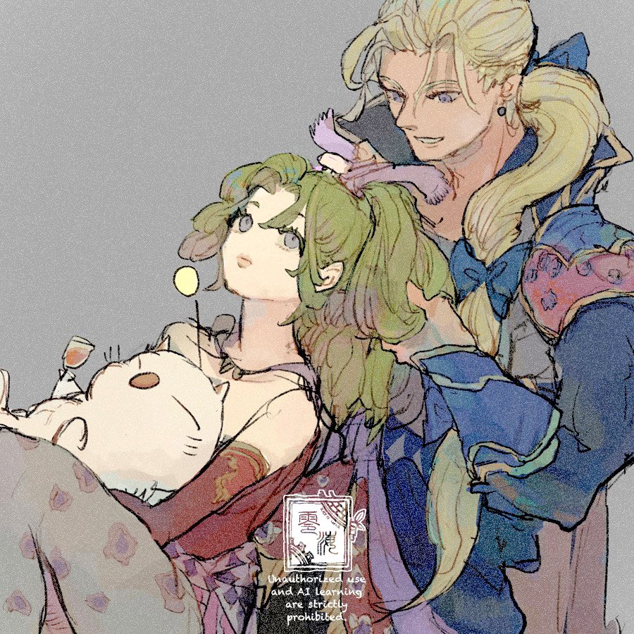 1boy, 1girl, armor, bare_shoulders, blue_armor, blue_eyes, blue_ribbon, creature