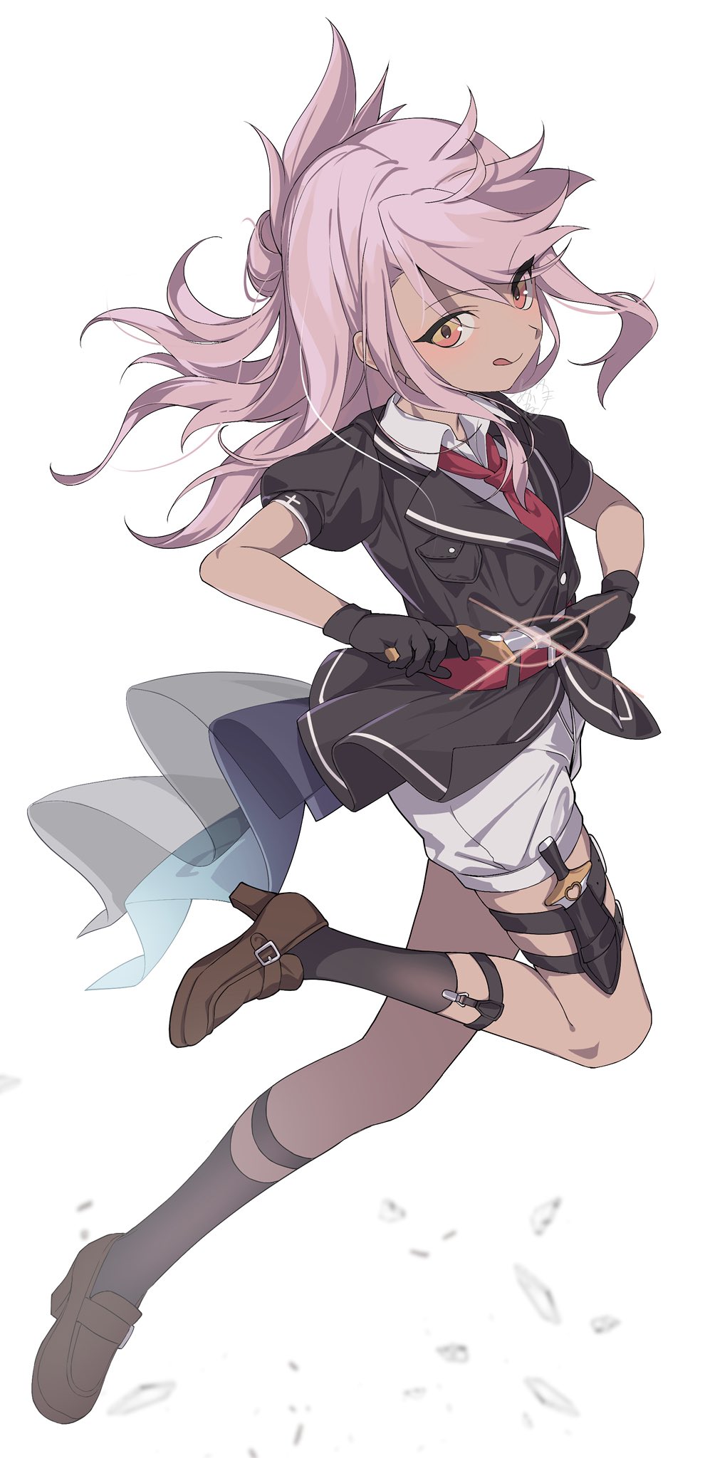 1girl, :q, akaneko016, chloe_von_einzbern, collared_shirt, dagger, fate/kaleid_liner_prisma_illya, fate_(series)