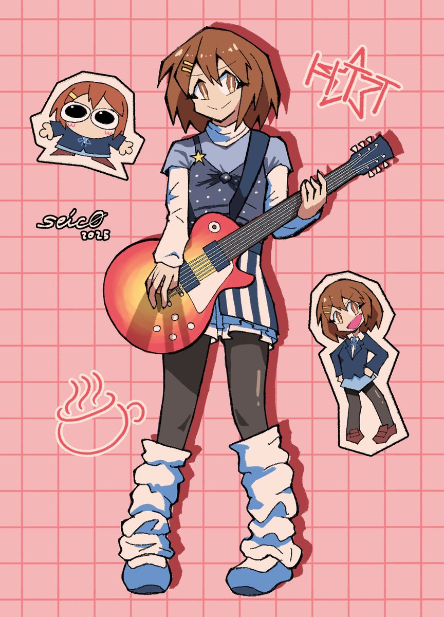 1girl, 2025, artist_name, blue_shirt, brown_eyes, brown_hair, character_cutout, commentary