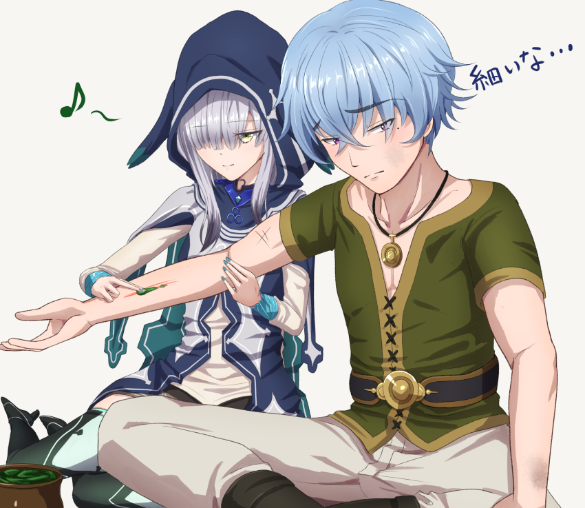 1boy, 1girl, atelier_(series), atelier_ryza, atelier_ryza_1, blue_hair, bos_brunnen, brown_eyes