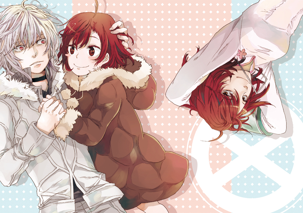 2girls, accelerator_(toaru_majutsu_no_index), accelerator_family, ahoge, albino, arm_sling, bettyannnewaters, blush_stickers