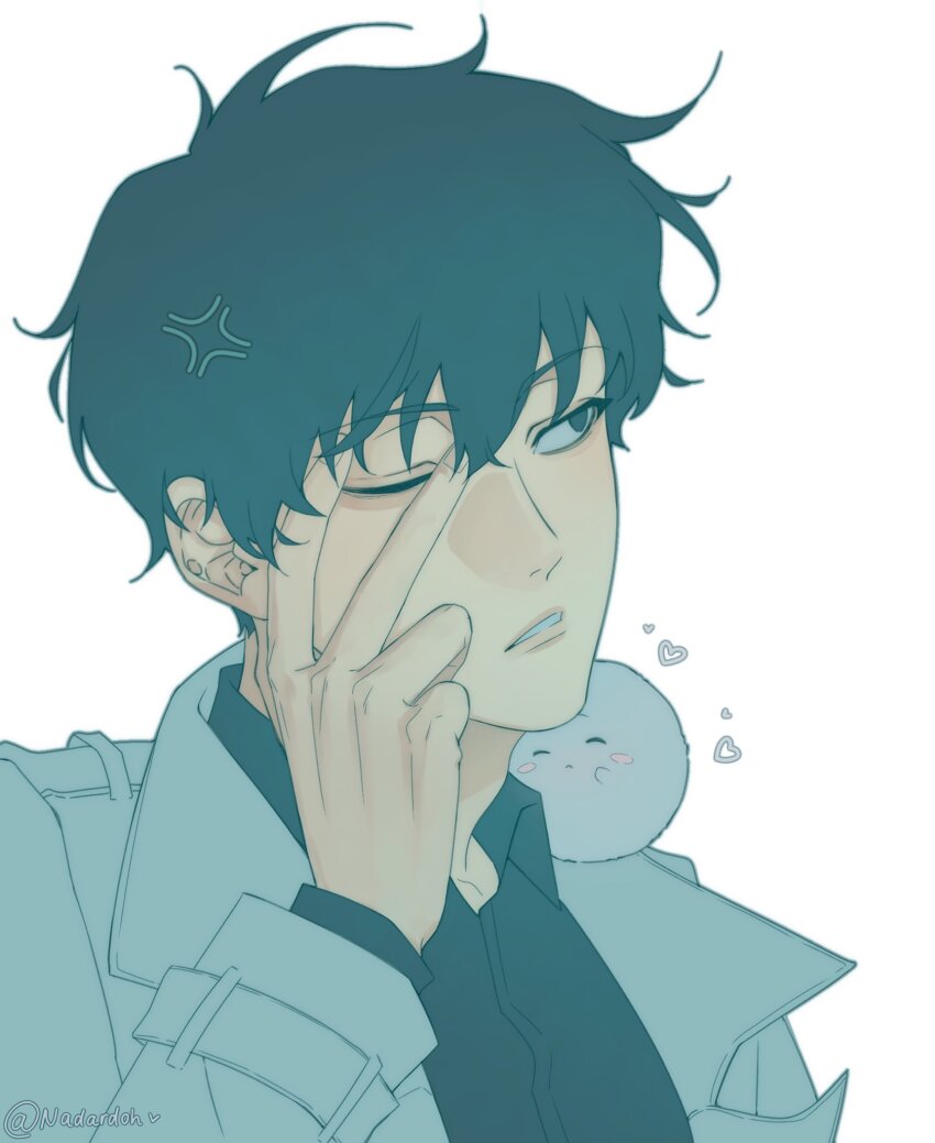 1boy, anger_vein, biyoo_(omniscient_reader's_viewpoint), black_eyes, black_hair, black_shirt, coat, collared_shirt