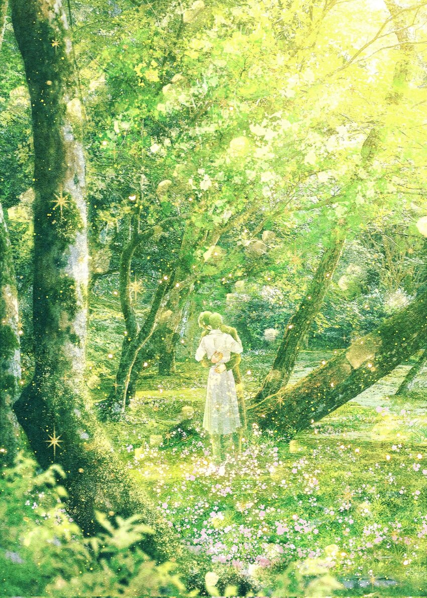 2boys, bellta_(kimbellta), black_coat, black_hair, coat, commentary_request, field, full_body