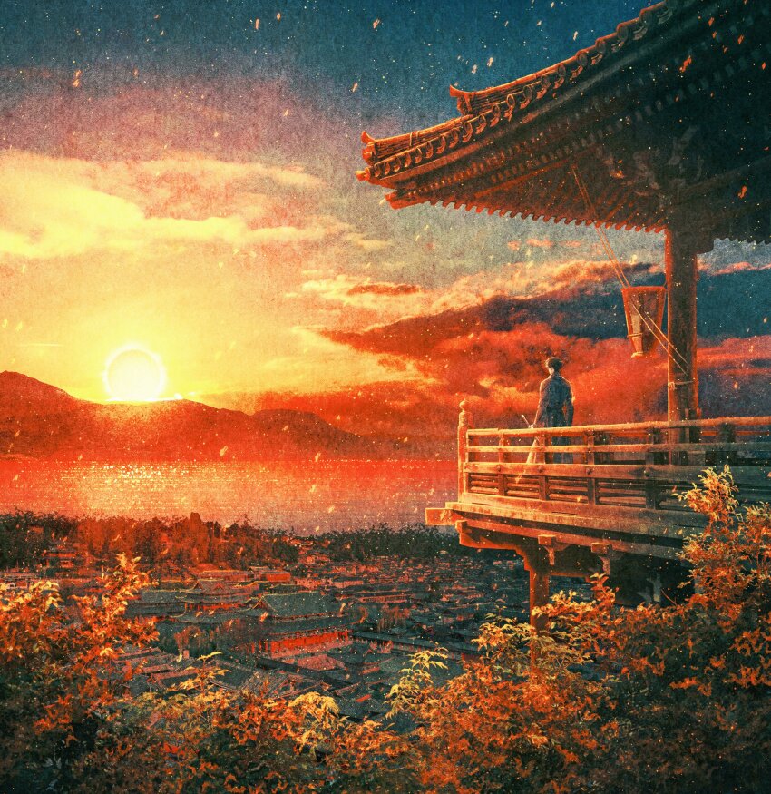 1boy, absurdres, bellta_(kimbellta), black_coat, black_hair, cloud, cloudy_sky, coat