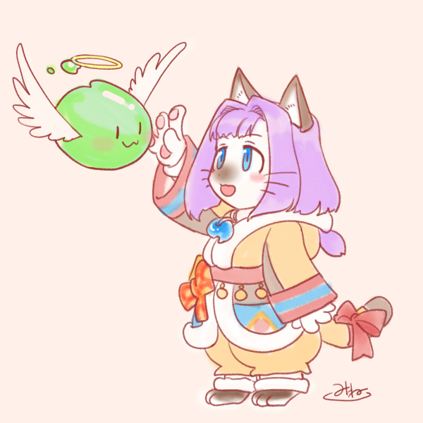 1girl, :3, animal_ears, barefoot, blue_eyes, blush, bow, brown_coat