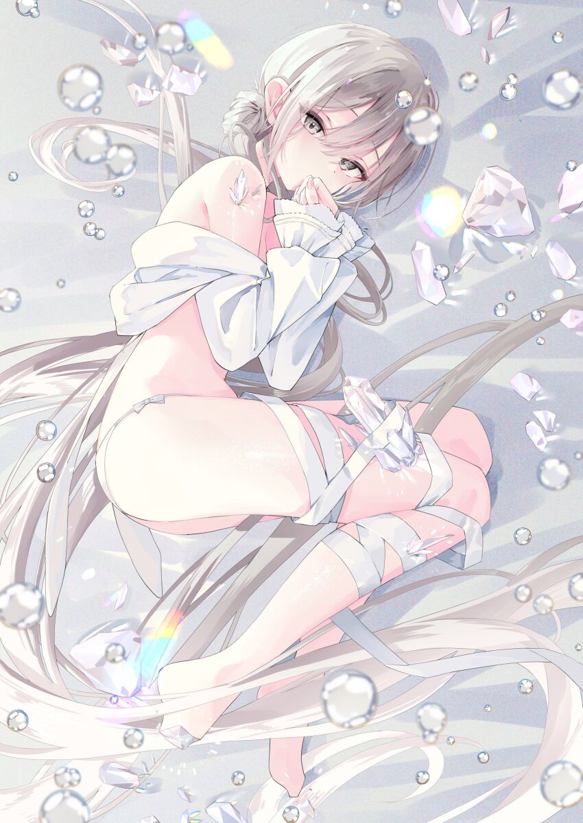 1girl, absurdres, ass, bare_shoulders, bow, bow_panties, brown_eyes, brown_hair