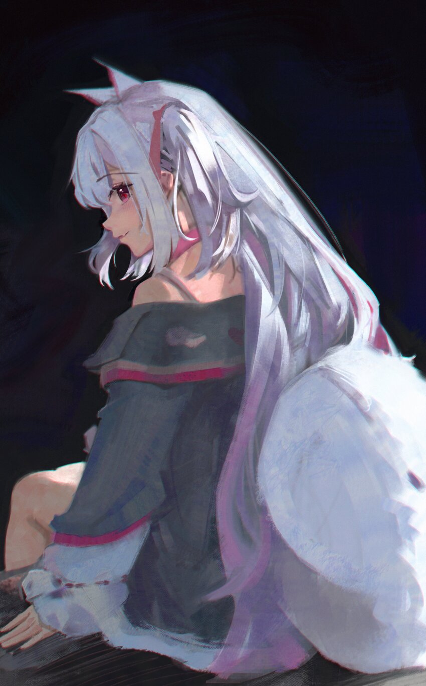 1girl, absurdres, animal_collar, animal_ears, bobicess, collar, dark_background, dog_ears