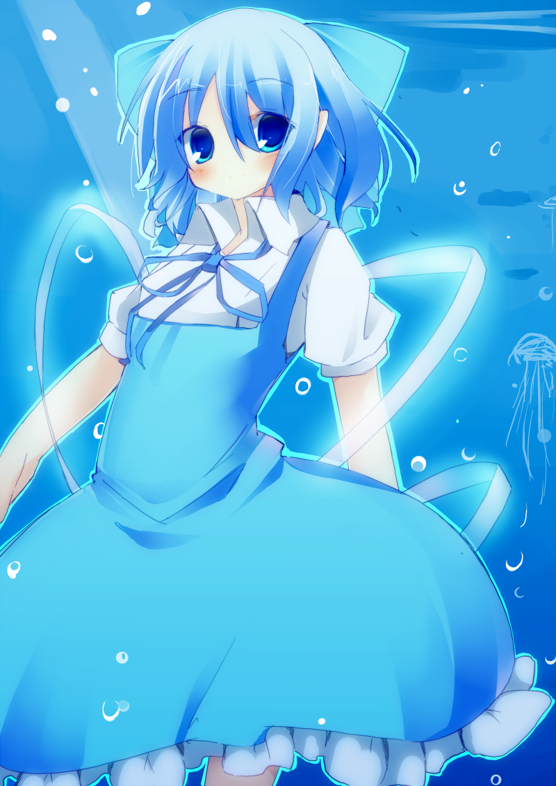 1girl, alternate_color, alternate_element, bad_id, bad_pixiv_id, blue_dress, blue_eyes, blue_hair